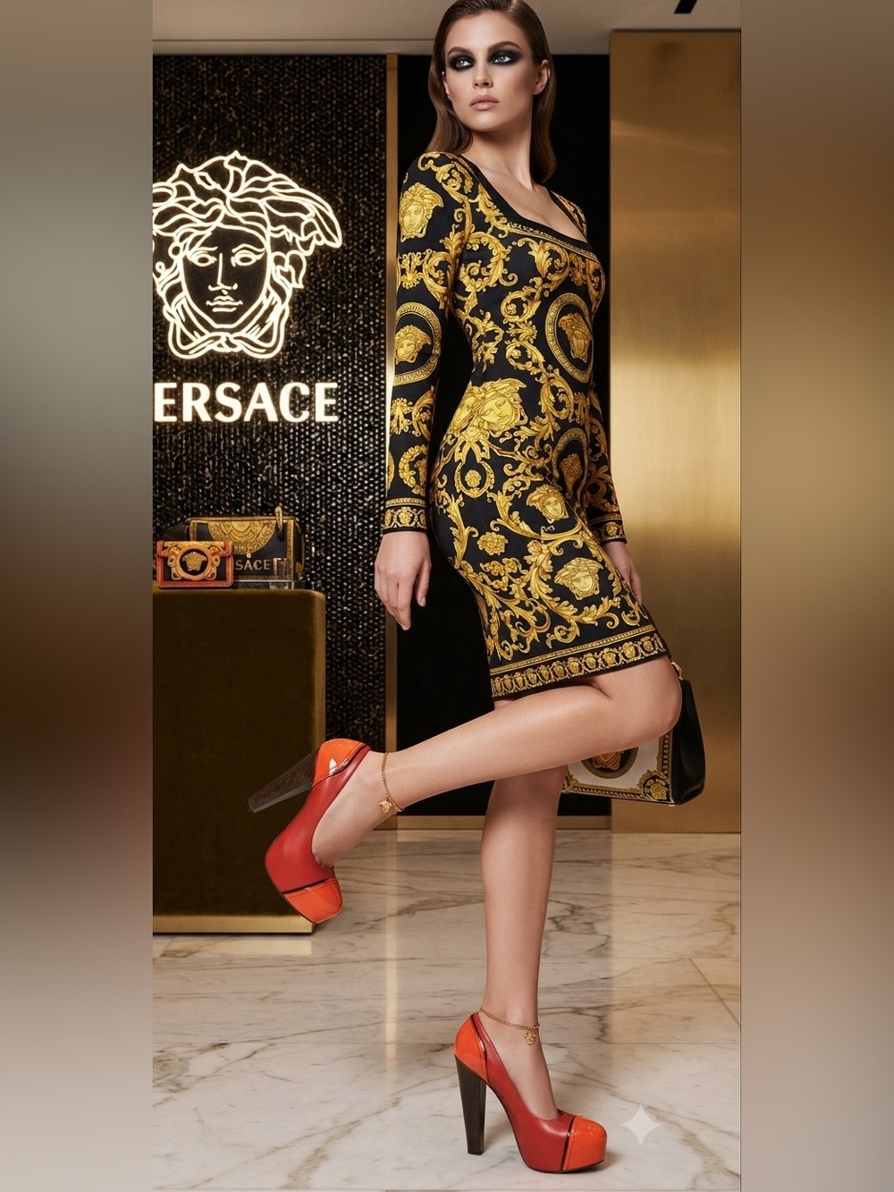Versace red cap toe platform pumps
